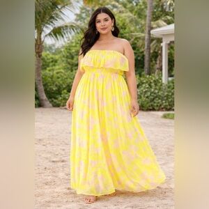 Torrid Yellow Pink Smocked Maxi Dress Size 2 Floral Cottagecore Boho Plus Size